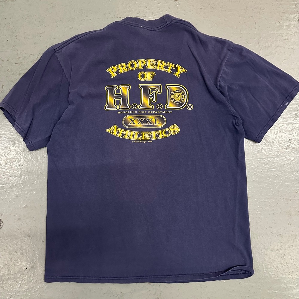 Vintage H.F.D. Honolulu Fire Dept Mens XL Blue Preowned Faded Stains 1996